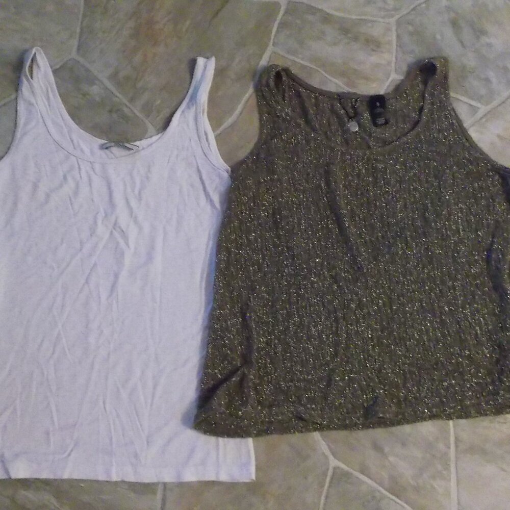 2 BKE Sleeveless Tank Tops / Under Shirts - Womens Sz S - Brown Metallic & White